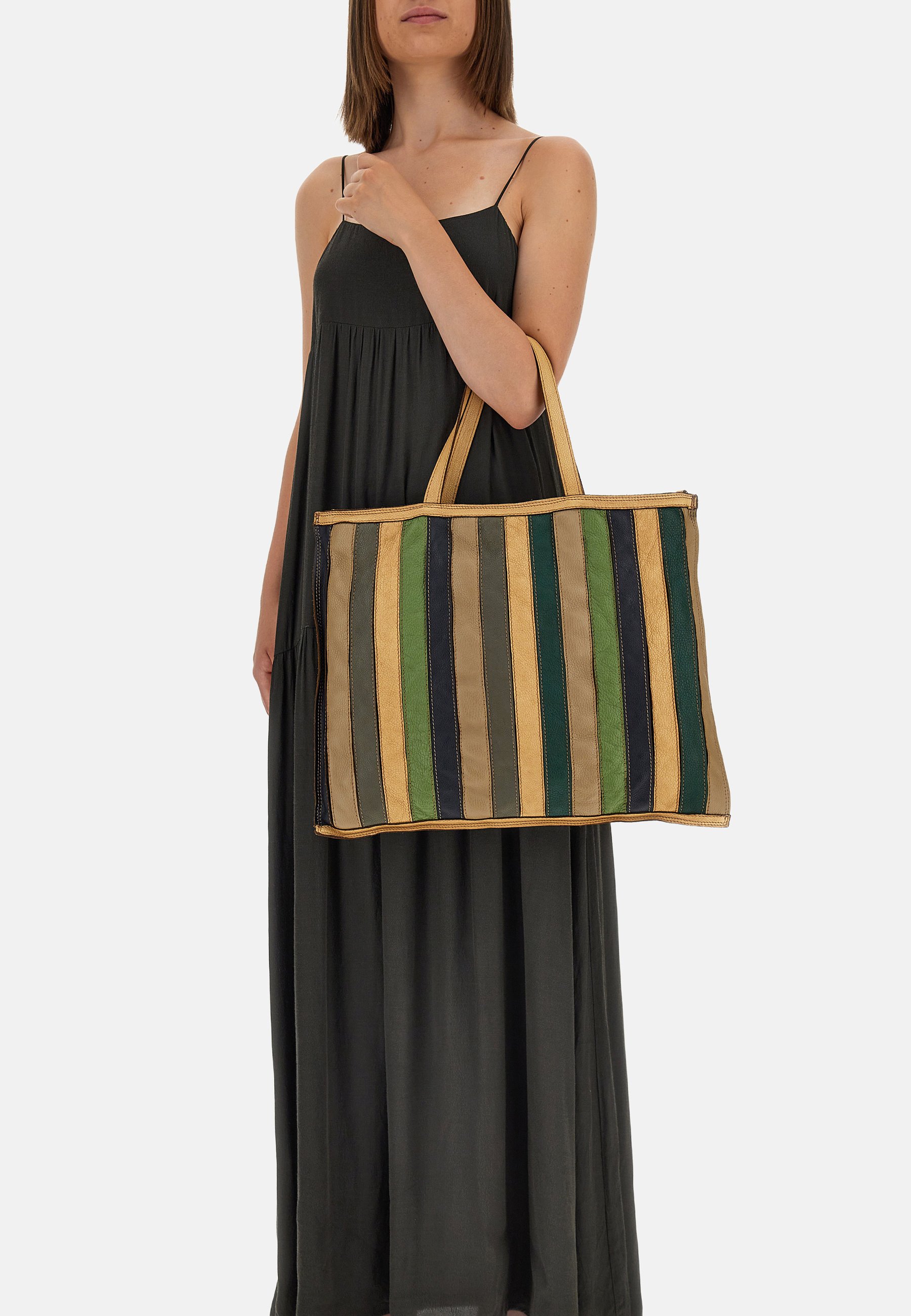 Caterina Lucchi Shopping bag comb primavera t cognac/verde