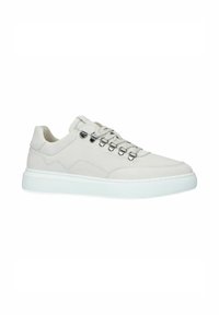 Light gray sneaker made of suede with a smooth texture. Features a white rubber sole and metallic eyelets for laces. Simple design with minimal accents.