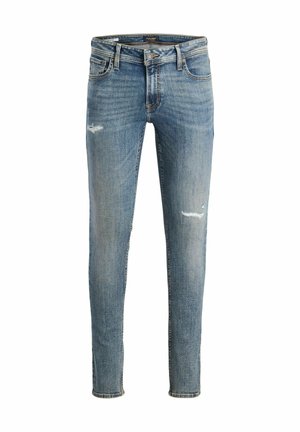 Helles, blaugraues Denim-Jeans mit slim Fit, ausgestattet mit distressed Akzenten und dezenten Verblassungen. Klassisches Fünf-Taschen-Design und Reißverschluss.