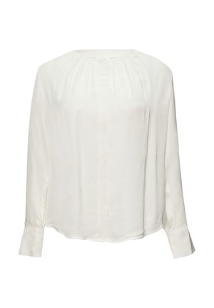 Witte blouse met lange mouwen, voorzien van een ronde halslijn, plooidetails en een gladde, zachte stof met een iets relaxte pasvorm.