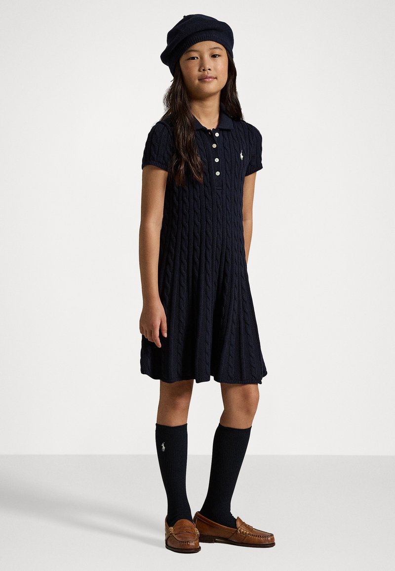 Polo Ralph Lauren - CABLE KNIT COTTON POLO JUMPER DRESS - Robe pull - navy, Agrandir