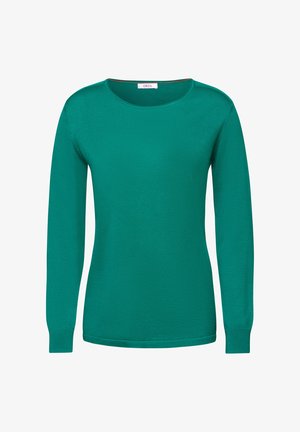 Vihreä pitkähihainen neulepaita, joka on valmistettu sileästä kankaasta. Omistaa pyöreän pääntien, ribbed hihansuut ja rento istuvuus. Tunnuksessa lukee "CECIL."