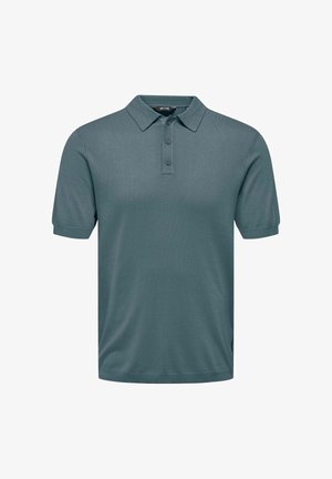 Herren-Polohemd in teal, mit klassischem Kragen, einer dreiknopfigen Knopfleiste, kurzen Ärmeln und einem strukturierten Stoff.