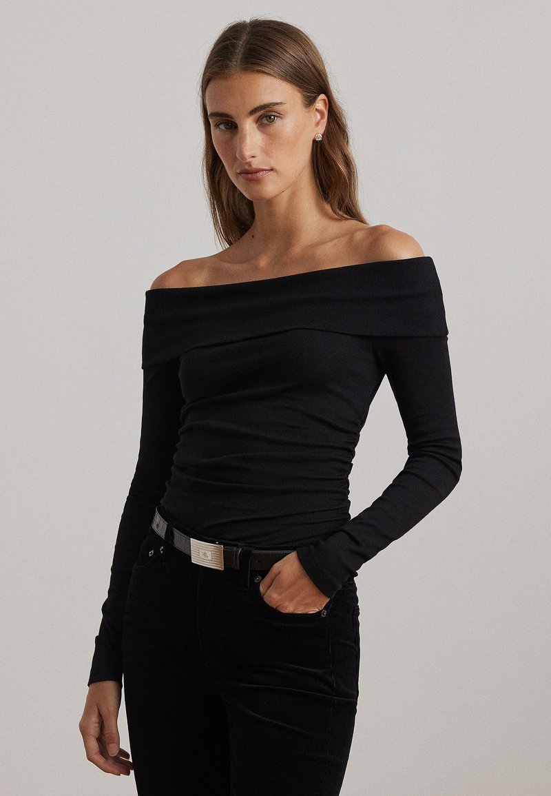 Lauren Ralph Lauren COTTON BLEND OFF THE SHOULDER TOP - Tops ar garām piedurknēm - black