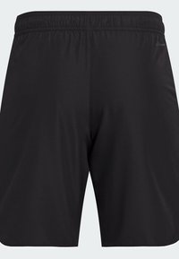 Black athletic shorts made of smooth, lightweight fabric with an elastic waistband. No visible pockets or distinctive patterns.