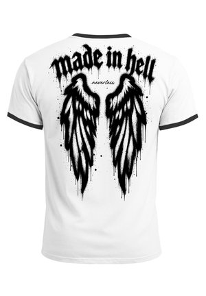 Neverless, HERREN T-SHIRT RETRO KONTRASTBUND - DESIGN GRAFFITI WINGS - - Print T-shirt - slim fit weiß-schwarz