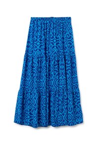 Gonna a balze blu realizzata in un tessuto con un motivo geometrico a spirale. Vita elastica; design fluido con una finitura texturizzata.