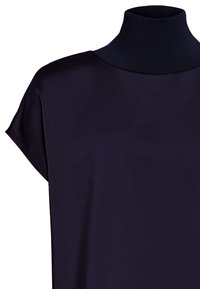 Navy Turtleneck-Oberteil mit kurzen Ärmeln, aus einem glatten Stoff gefertigt, mit einem gerippten Kragen und einer oversized Silhouette.