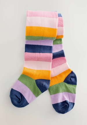 Värikladde raitasukkad roosas, apelsinides, rohelises, lavendlis ja tumesinis. Kootud tekstuur, tumedamas värvis tugevdatud varba ja kanna osa.