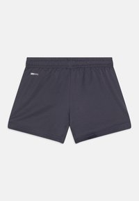 Tumed hallid spordilühikesed püksid elastse vöökohaga ja "DRYCELL" logo vasakul küljel, sirgelt valge tausta vastu.