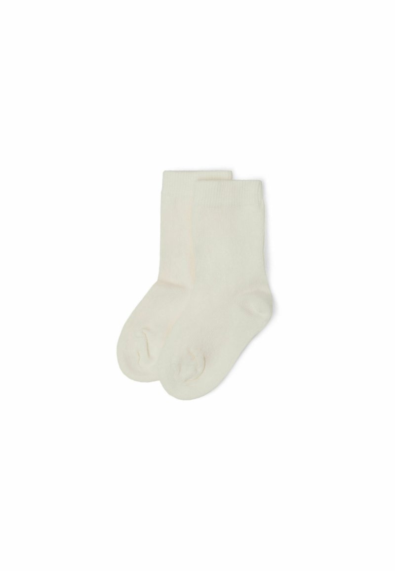 Socken aus einem Baumwoll-Mix in einem sanften Off-White. Rippendesign mit verstärkten Bündchen und abgerundeter Zehenpartie. Glatte Textur, geeignet für den Freizeitgebrauch.