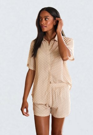LASCANA SHORTSLEEVE - Zgornji del pižame - beige/white
