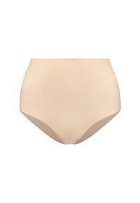 Beige High-Waist-Unterwäsche aus glattem, dehnbarem Material. Mit einem nahtlosen Design, geschwungenen Kanten und einem vollen Rückenschutz.