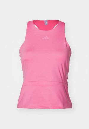 Canotta atletica rosa realizzata in un tessuto liscio e leggero. Presenta un collo rotondo, design senza maniche e un logo discreto sul petto.