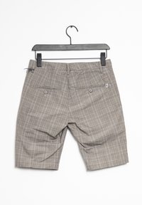 Ruted shorts i grå og beige stof, med en hægte- og knaplukning, to baglommer og en afslappet pasform.
