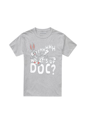 Gray T-shirt with Bugs Bunny lounging and text "EHHHHH WHAT'S UP DOC?" in white letters.