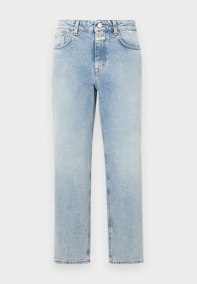 Heledad sinised teksapükse, sirge säärega disain, viie taskuga ja pronksvärvi aksessuaaridega. Omab kulunud tekstuuri ja tugevdatud õmblusi.