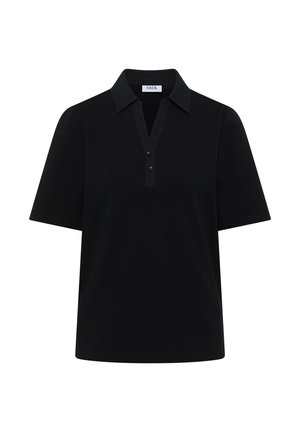 Polo noir à manches courtes avec un col, deux boutons noirs et une étiquette de marque visible "CECIL" au niveau du col.