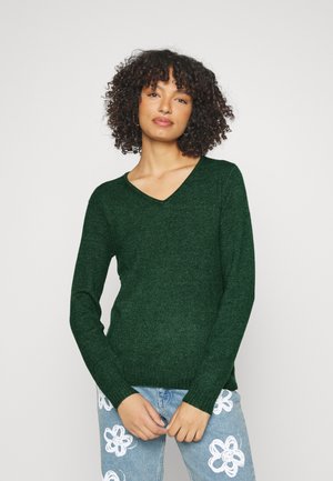 VIRIL V NECK - Stickad tröja - dark melange