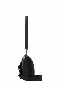 Borsa a tracolla nera in pelle con finitura testurizzata, dotata di tracolla regolabile, accessori in ottone e silhouette arrotondata.