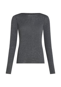 Donkergrijze longsleeve top van zachte, gestructureerde stof. Heeft een ronde hals en een fitted ontwerp, geschikt voor layering.