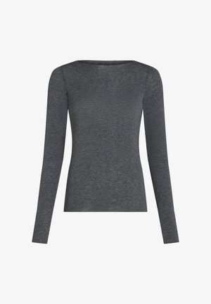 Donkergrijze longsleeve top van zachte, gestructureerde stof. Heeft een ronde hals en een fitted ontwerp, geschikt voor layering.