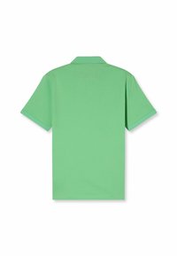 Groene polo met korte mouwen, van katoen, effen kleur, zachte textuur, klassieke kraag, zonder zichtbare logo's of patronen.