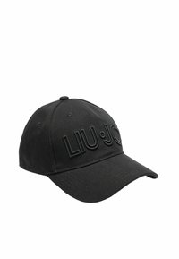 Șapcă de baseball din bumbac negru, cu o visieră curbată. Prezintă logo-ul brodat „LIU·JO” în culoare asortată, reliefat. Design cu șase panouri și găuri de ventilație.