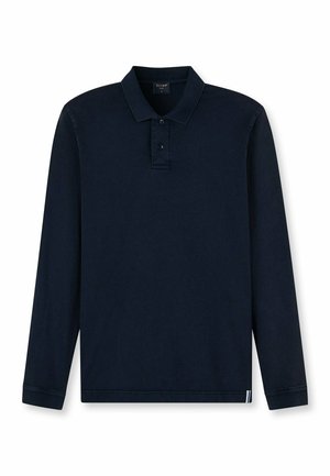 Marineblauw poloshirt met lange mouwen, gemaakt van katoen, voorzien van een klassieke kraag, een knoopsluiting met drie knopen en een subtiele streepdetail aan de zoom.