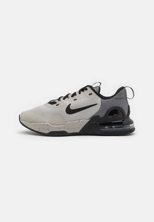 Sneaker Nike grigio chiaro e nero con tomaia in mesh, logo Swoosh nero, suola intermedia maculata e ammortizzazione ad aria visibile nel tallone.