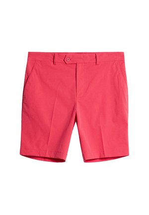 Pink shorts with a flat front, standard waistband, belt loops, and side pockets. Fabric has a smooth texture and classic cut.