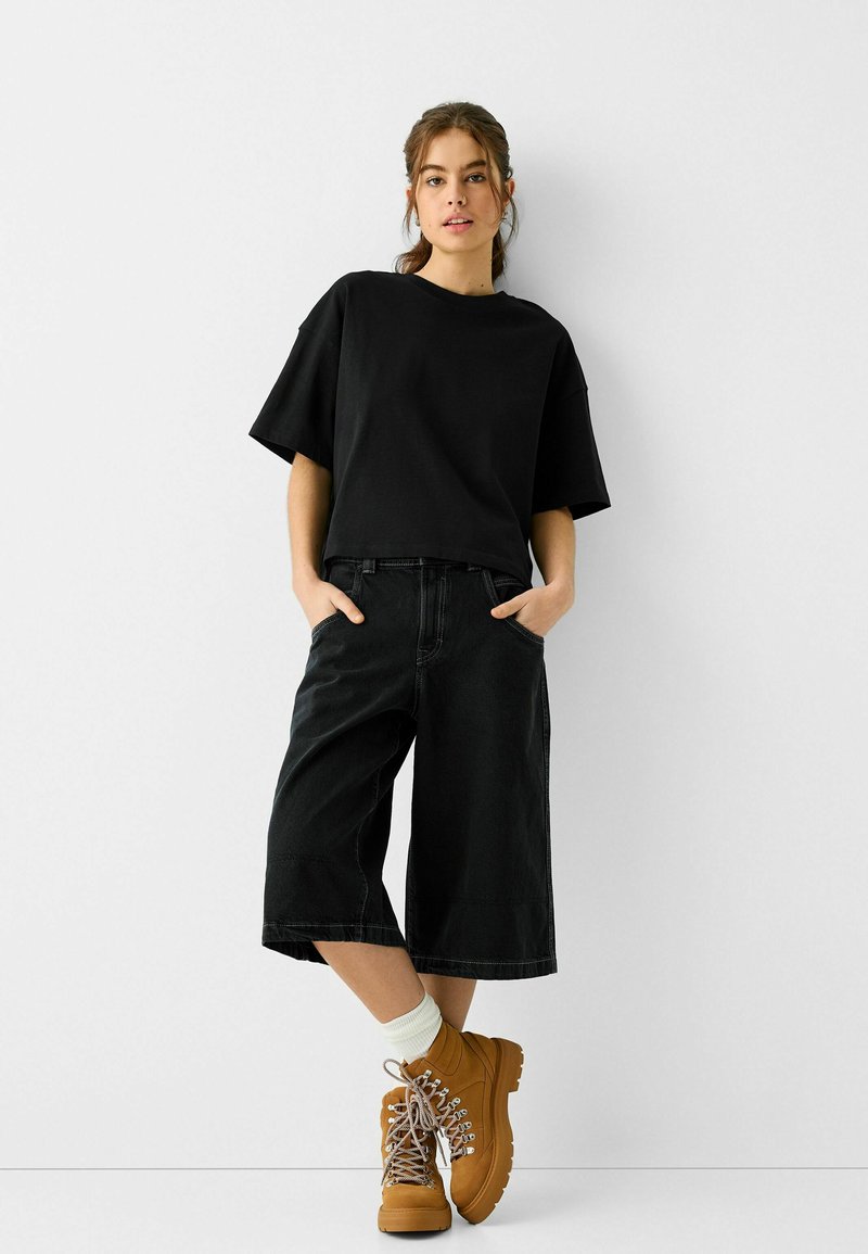 Bershka T-shirt print zwart