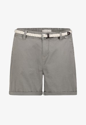 Grijze katoenen shorts met een gevlochten witte riem. Voorzien van opgerolde mouwen en voorkruimelzakken. Regular fit en casual ontwerp.