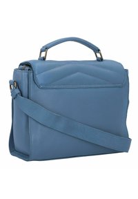 Borsa a tracolla in pelle blu con un design strutturato, manico superiore e tracolla removibile. Presenta accenti di cucitura e chiusura a zip.