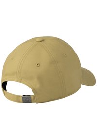 Gorra de algodón beige con visera curva, correa ajustable en la parte trasera y detalle de logo. Tela texturizada con costuras reforzadas.