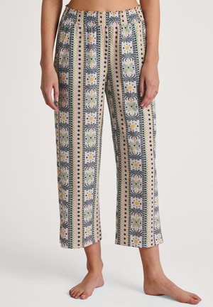 Gecombineerde cropped broek met een variërend ontwerp in pastelkleuren, met een trekkoord in de taille en een lichte, textielafwerking.