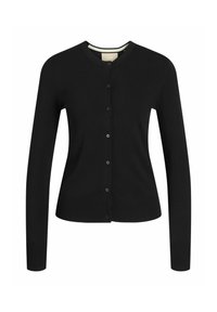 Svart cardigan i mjukt stickat tyg, med rund halsringning, långa ärmar och knappstängning fram. Ribbstickade muddar och nederkant.