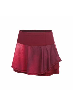 Gonna sportiva rossa a strati con vita larga e motivo sottile sul tessuto, progettata per uso atletico o casual.