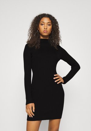 HIGH NECK MINI DRESS - Gebreide jurk - black