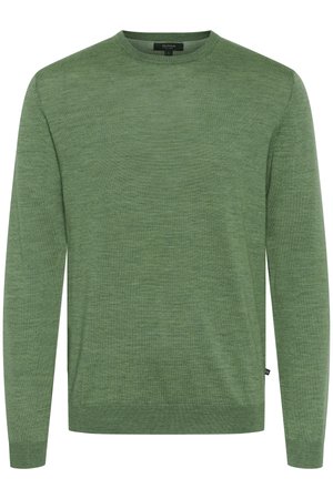 Pulover verde cu mâneci lungi și gât rotund, realizat dintr-un material moale. Prezintă o textură netedă și un design minimalist, cu o etichetă mică cu siglă.