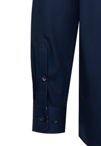 Marineblauw shirt met lange mouwen, voorzien van een knoopsluiting aan de manchetten, subtiele geborduurde details en een gladde katoenen stoftextuur.