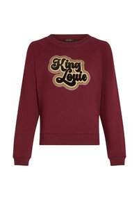 Bordeaux sweatshirt met een ronde halslijn en lange raglanmouwen. Voorzien van een groot zwart en gouden 'King Louie' grafisch ontwerp op de voorkant.