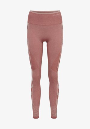 Lyserøde trænings leggings med en bred talje. Har geometriske mønstre i en lysere nuance og en subtil tekstur i hele stoffet.