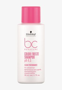 Schwarzkopf Professional Bonacure Color Freeze Shampoo in een witte fles met een roze dop, 50 mL, met vetgedrukte roze tekst en logo.