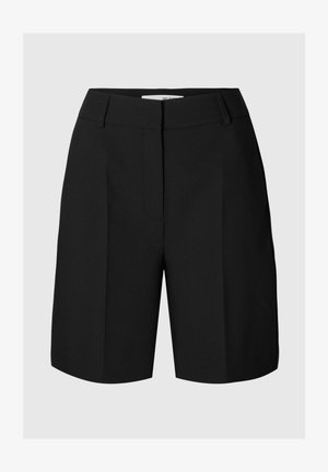 Svarte skreddersydde shorts med flat front, sidelommer og middels høyde på livet. Laget av glatt stoff med en strukturert silhuett.
