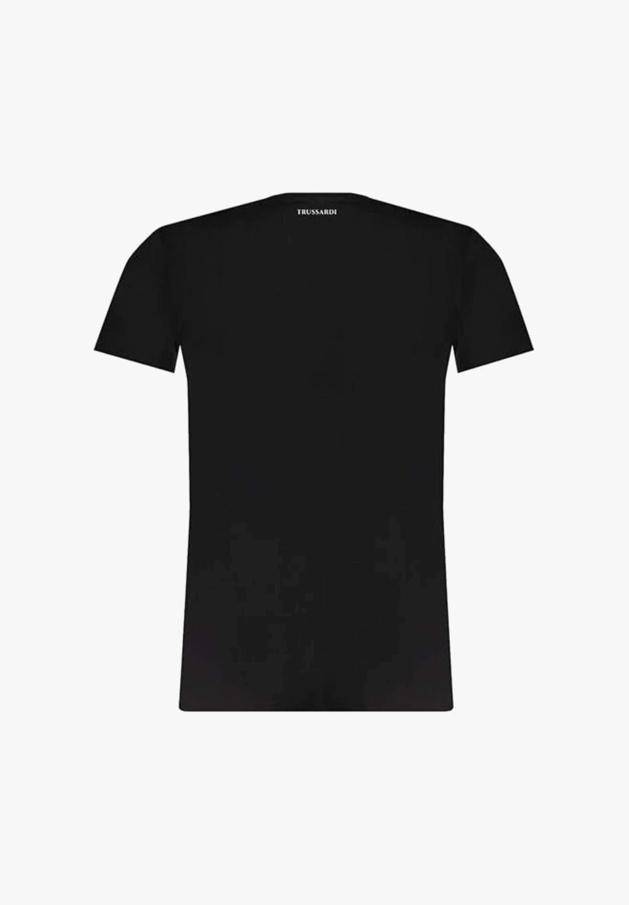 TRUSSARDI T-Shirt Uomo Manica Corta Girocollo Con Logo Stampato - Cotone Elasticizzato Nero Taglia L - TRU2MTS02