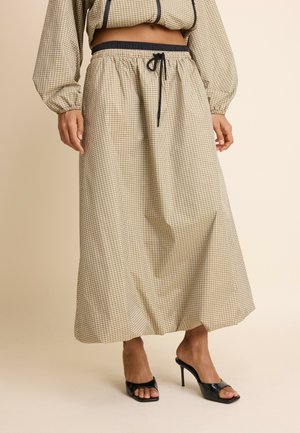 Stradivarius, CHECK PRINT BALLOON MAXI SKIRT - Gonna a campana - mottled beige