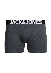 Men's boxer briefs in heather gray fabric with a snug fit. Features a black waistband with "JACK & JONES" logo in white.