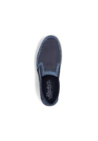Marinefarbene Slipper mit Mesh-Details, gepolstertem Kragen und Gummisohle. Verfügt über strukturierte Muster und Branding auf der Innensohle.