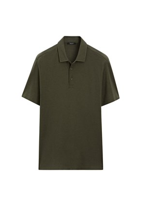 Korte mouw polo shirt in donkergroen, gemaakt van een zachte katoenen mix, met een kraag, een drieknoopsluiting en minimale stikseldetails.